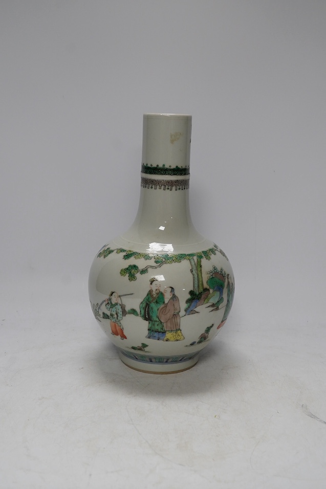 A Chinese famille verte bottle vases, Kangxi mark but later, 25.5cm. Condition - good.